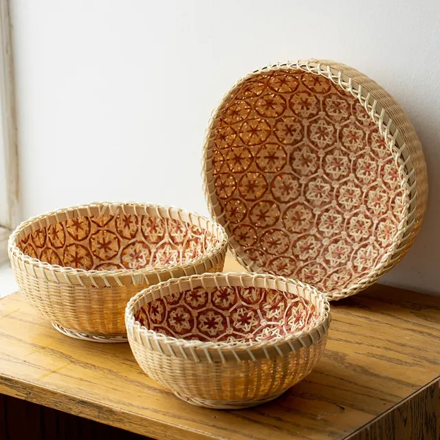 Panier de rangement rond en bambou tissé à la main – vue 4