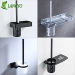 Porte brosse toilettes mural moderne minimaliste noir mat aluminium brossé étagère support savon bac perforé drainage fixation anticorrosion