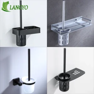 Porte brosse toilettes mural moderne minimaliste noir mat aluminium brossé étagère support savon bac perforé drainage fixation anticorrosion Porte brosse toilettes mural moderne minimaliste noir mat aluminium brossé étagère support savon bac perforé drainage fixation anticorrosion