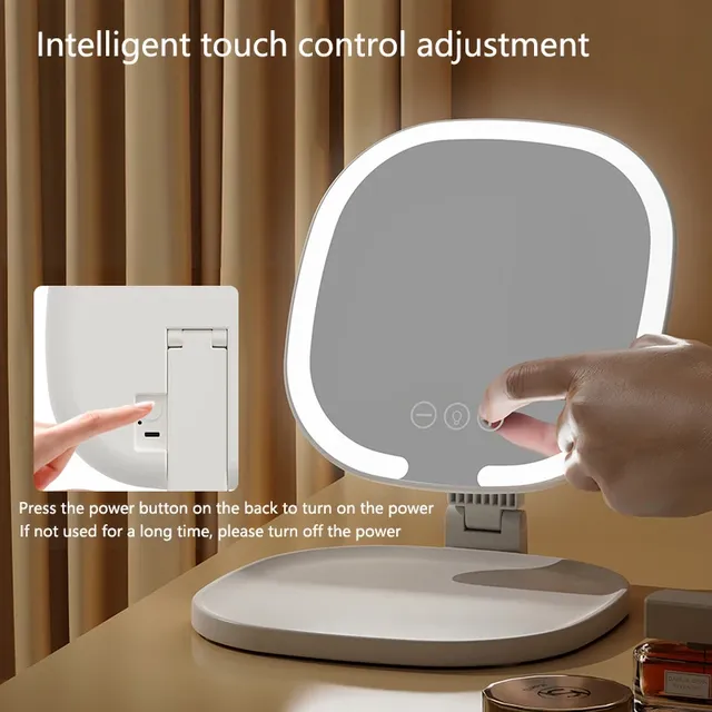 Miroir de maquillage pliable à lumière LED tricolore – vue 6