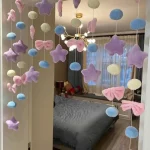 Rideau décoratif en forme de cœur avec nœud, ornements suspendus, chaîne de séparation, rideau à pampilles, partie de salon pour chambre de fille, cantonnière de fenêtre perlée