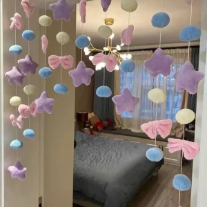 Rideau décoratif en forme de cœur avec nœud, ornements suspendus, chaîne de séparation, rideau à pampilles, partie de salon pour chambre de fille, cantonnière de fenêtre perlée