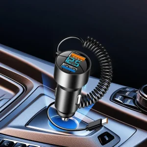 Chargeur de voiture rapide USB C Type C chargeur rapide voiture PD QC 3.0 chargeur USB multi-ports 100W chargeur de voiture cordon rétractable pour Chargeur de voiture rapide USB C Type C chargeur rapide voiture PD QC 3.0 chargeur USB multi-ports 100W chargeur de voiture cordon rétractable pour