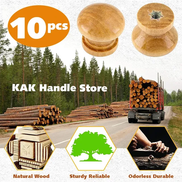 KAK 10 pièces bouton d'armoire en bois naturel rond… – vue 3