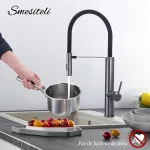 Robinet de cuisine flexible en bronze avec bec extractible et tête de pulvérisation pour évier de cuisine, noir, eau chaude et froide