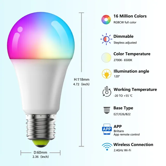 Ampoule LED intelligente RGB E27 – vue 6