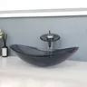 Vasque verre trempé ovale aplatie bleu gris fumée rebord… – vue 4