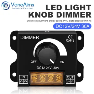 DC12V-24V LED variateur 30A 360W ajusteur de luminosité bouton rotatif PWM variateur continu LED de contrôle pour la gradation de bande lumineuse