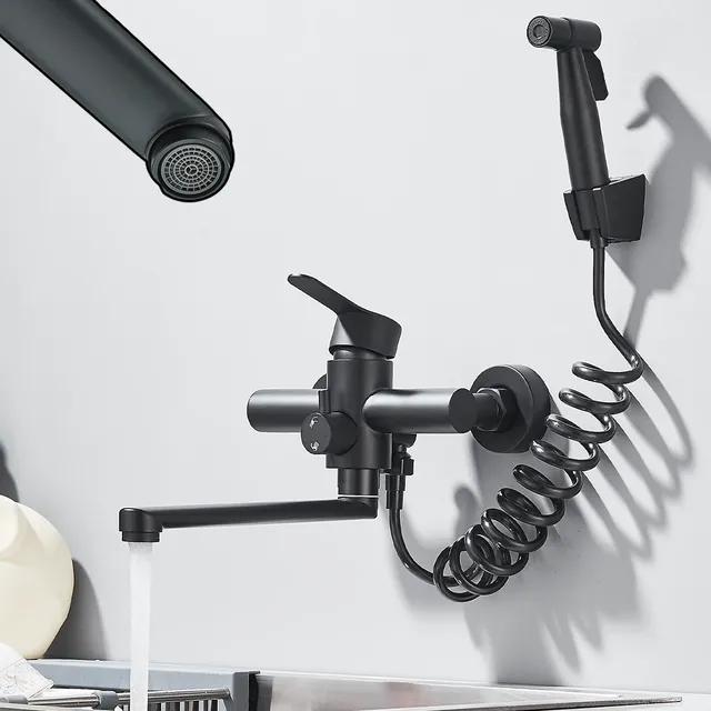 Robinet de cuisine mural noir mat – vue 4
