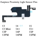 Capteur de lumière de proximité, câble flexible de son avant supérieur, écouteur d&rsquo;oreille, haut-parleur pour iPhone 13 14 15 Mini Pro Max Plus + (sans écouteur)