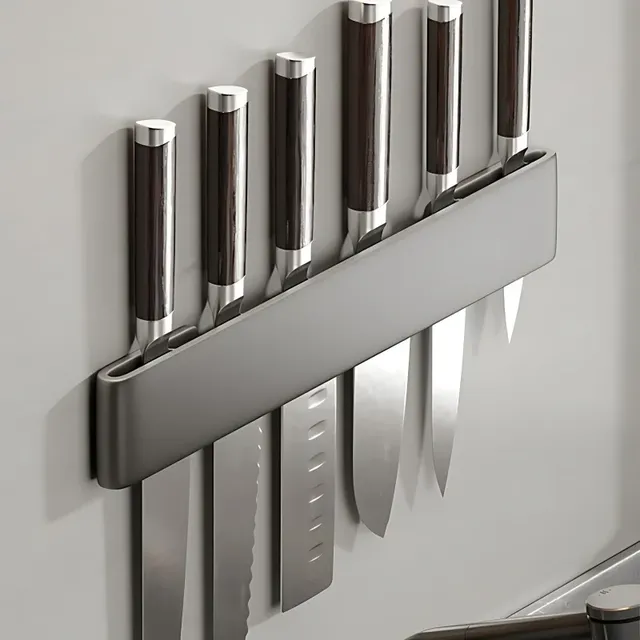 Barre porte couteaux magnétique murale gris mat…