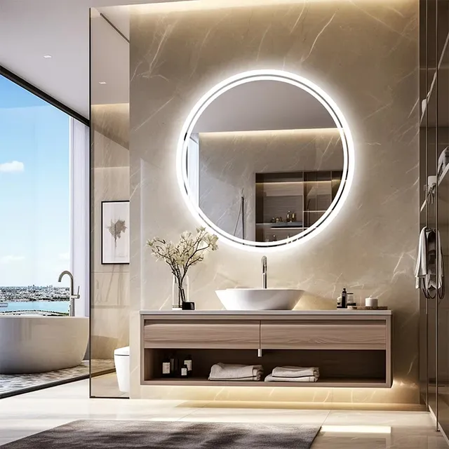 Grand miroir de salle de bain rond rétro-éclairé – vue 3