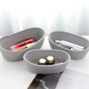 Paniers de rangement ovales tissés en ULde coton, boîtes d&rsquo;organisation de cosmétiques, collation de jouets pour enfants, panier de rangement en fil de coton tissé à la main