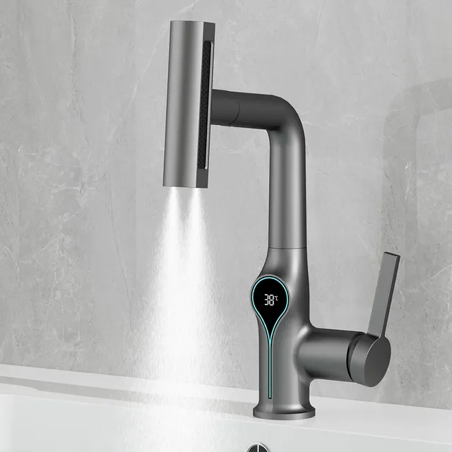 Mitigeur lavabo monotrou cascade contemporain bec coudé… – vue 7