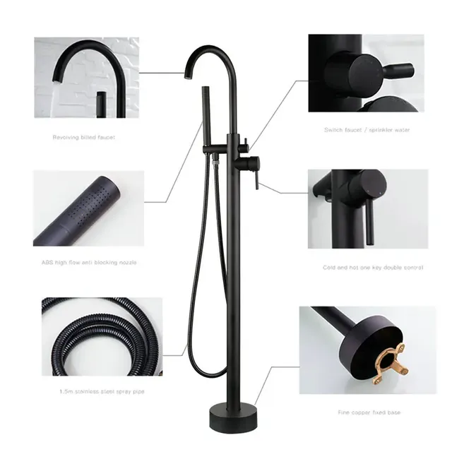 Mitigeur baignoire sur pied monocommande noir mat laiton… – vue 3