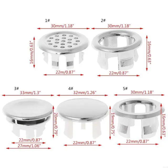 Anneau trop plein lavabo chromé plastique galvanoplastie… – vue 2