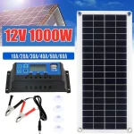 Kit d&rsquo;énergie solaire hors réseau 1000 W – Panneau portable 12 V avec USB et contrôleur, alimentation de secours étanche pour camping-car, voiture, téléphone