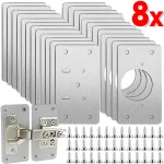 Kit de plaques de réparation de charnière d&rsquo;armoire, plaque de fixation de montage de charnière de porte de placard de cuisine en acier inoxydable avec trou, accessoires de quincaillerie