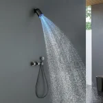 Ensemble de douche à projecteur LED, ensemble de robinets de douche de salle de bains gris muraux, mitigeur de bain et de douche en laiton rouge orange