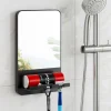 TAILI Miroir de Douche Antibuée pour Rasage avec Maintien du Rasoir, Miroir Antibuée sans Perçage, Rasage à Succion, Vagues de Serviettes, Incassable et Imperméable, Noir