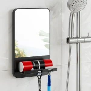 TAILI Miroir de Douche Antibuée pour Rasage avec Maintien du Rasoir, Miroir Antibuée sans Perçage, Rasage à Succion, Vagues de Serviettes, Incassable et Imperméable, Noir TAILI Miroir de Douche Antibuée pour Rasage avec Maintien du Rasoir, Miroir Antibuée sans Perçage, Rasage à Succion, Vagues de Serviettes, Incassable et Imperméable, Noir