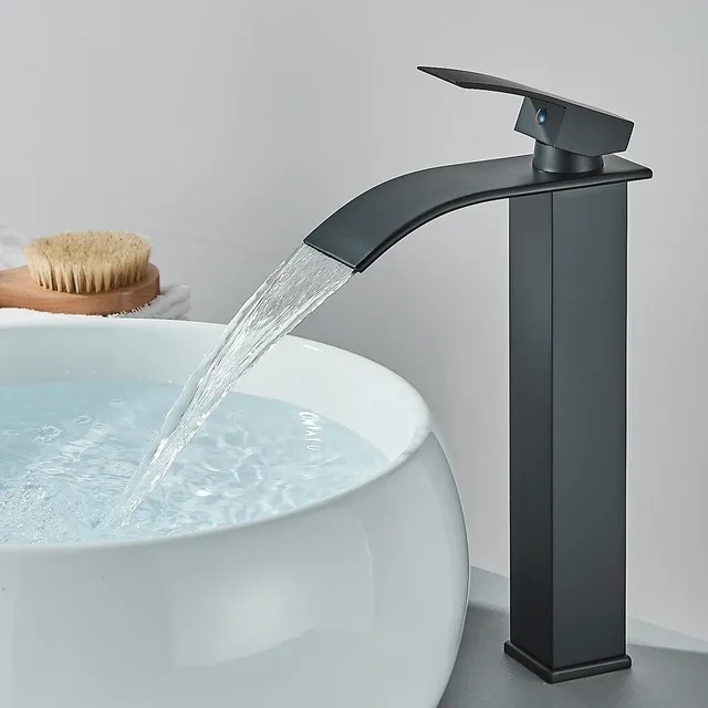 Quyanre robinet de lavabo cascade noir mat mélangeur à… – vue 6