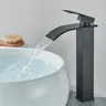 Quyanre robinet de lavabo cascade noir mat mélangeur à… – vue 6