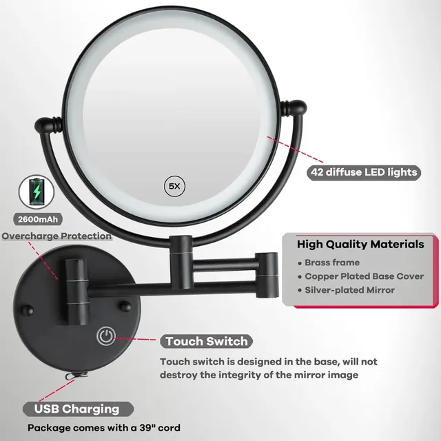 Miroir de salle de bain pliant à Led tactile – vue 5