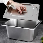 Assiettes de lavabo pour Buffet alimentaire, Pots carrés en acier inoxydable, plateau, casseroles rectangulaires, poêle de service pour dîner avec couvercle