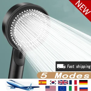Pommeau de douche haute pression réglable, 5 Modes, Booster, économie d&rsquo;eau, buse de pulvérisation d&rsquo;arrêt à une touche, accessoires de salle de bains
