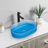 Lavabo posé ovale translucide bleu acrylique strié… – vue 3