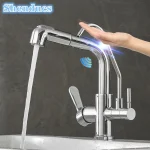 Évier de cuisine chromé avec capteur tactile intelligent, robinet de cuisine, filtre d&rsquo;eau chaude et froide