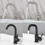 HOBasin-Grue de robinet de centre commercial en acier inoxydable, série noire 256 pour évier, navire, eau chaude et froide