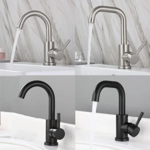 HOBasin-Grue de robinet de centre commercial en acier inoxydable, série noire 256 pour évier, navire, eau chaude et froide HOBasin-Grue de robinet de centre commercial en acier inoxydable, série noire 256 pour évier, navire, eau chaude et froide