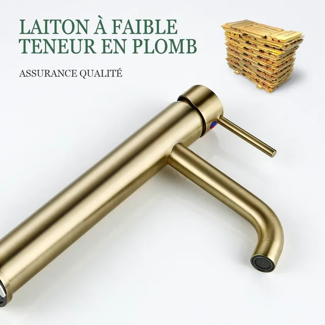 Robinet de lavabo en or brossé en laiton massif eau… – vue 7