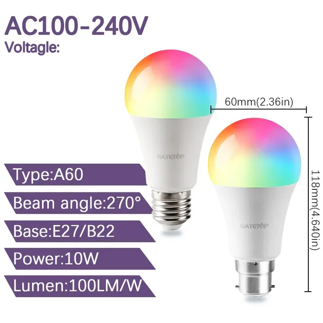 Ampoule LED RGB multicolore E27 B22 – vue 2