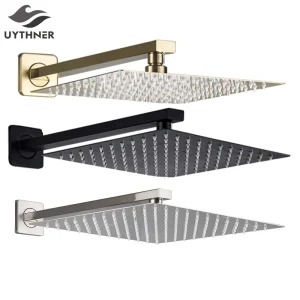 Pommeau de douche à effet de pluie 8 « /10&Prime;/12 « , salle de bain carrée, pomme de douche ultra-mince avec bras de douche, accessoires de robinetterie muraux