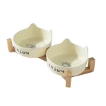 Bol en céramique pour animaux de compagnie, mignon bol simple/Double, bassin d&rsquo;alimentation pour chien, grande capacité avec support, mangeoire pour animaux de compagnie, Protection du cou