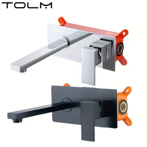 TOLM-Robinet de Baignoire Mural en Cuivre, Cascade Chaude et Froide, Noir, Chrome Intégré, Robinet de Centre Commercial TOLM-Robinet de Baignoire Mural en Cuivre, Cascade Chaude et Froide, Noir, Chrome Intégré, Robinet de Centre Commercial