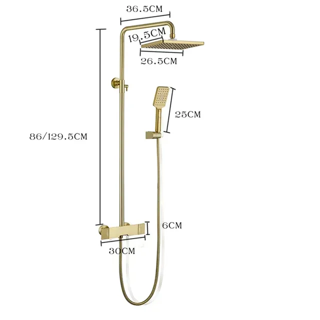 Colonne douche thermostatique dorée pommeau carré pluie… – vue 6