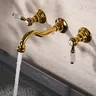 Robinet lavabo mural laiton doré luxe victorien bec… – vue 2