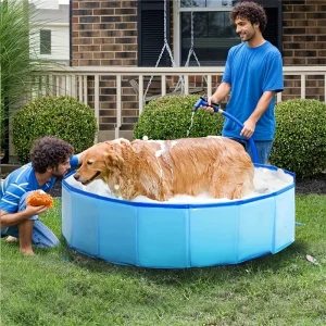 Baignoire bleue pour chien, pour usage intérieur et extérieur, adaptée à toutes les races de chiens, facile à nettoyer, bords robustes