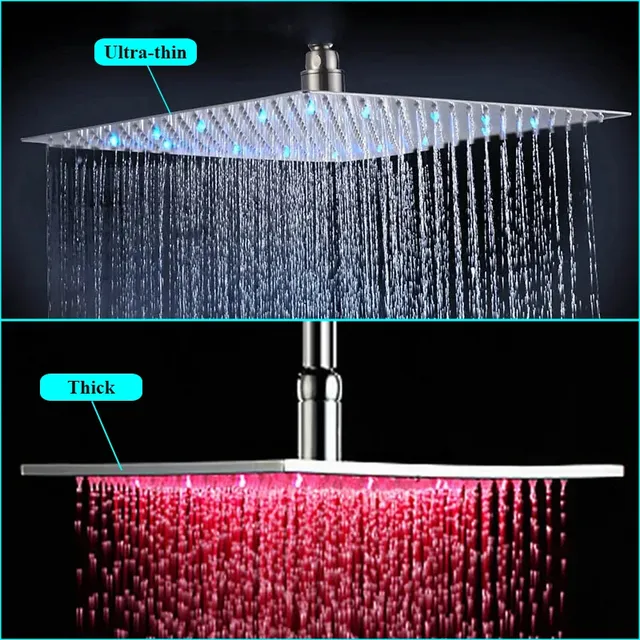 Pommeau douche pluie carré acier inox noir mat LED… – vue 6