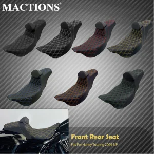 Siège de passager de conducteur de moto à deux places avec coussins de dossier de cavalier pour Harley Touring Road King Street Electra Glide 2009-Up