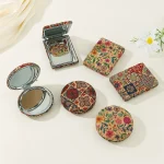 miroir maquillage vintage rétro pliant compact portable poche double face grossissant liège imprimé floral ethnique multicolore bohème léger cadeau voyage