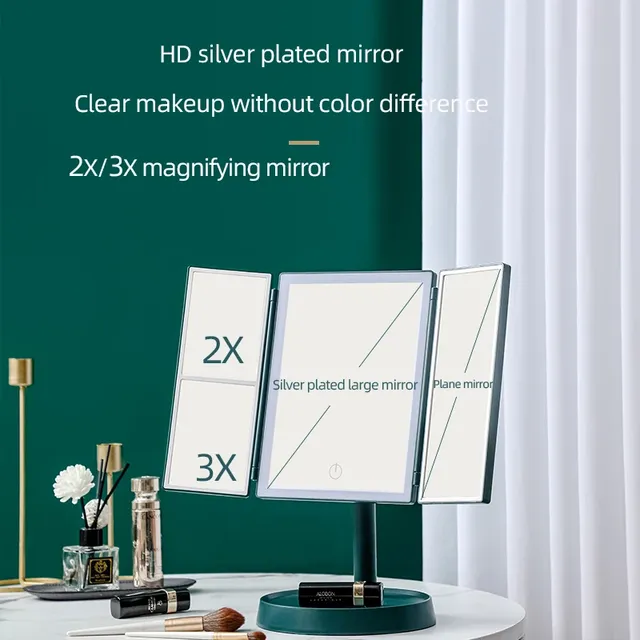 Miroir de maquillage pliable avec lumière LED – vue 4