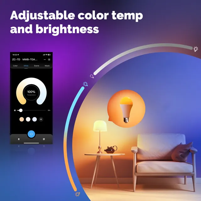 Ampoule intelligente MATTER WiFi RGB + CW 14W E27 – vue 5
