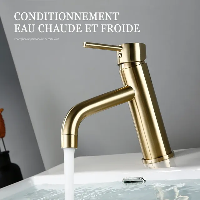 Robinet de lavabo en or brossé en laiton massif eau… – vue 6