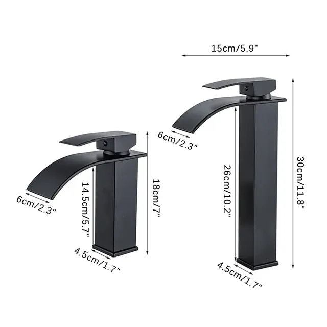 Robinet lavabo cascade noir mat acier inoxydable carré… – vue 7