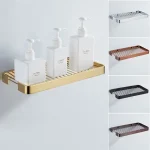 Étagères de salle de bain, support de douche mural, caddie de douche en laiton, support de rangement de douche, accessoires de salle de bains, or Rose